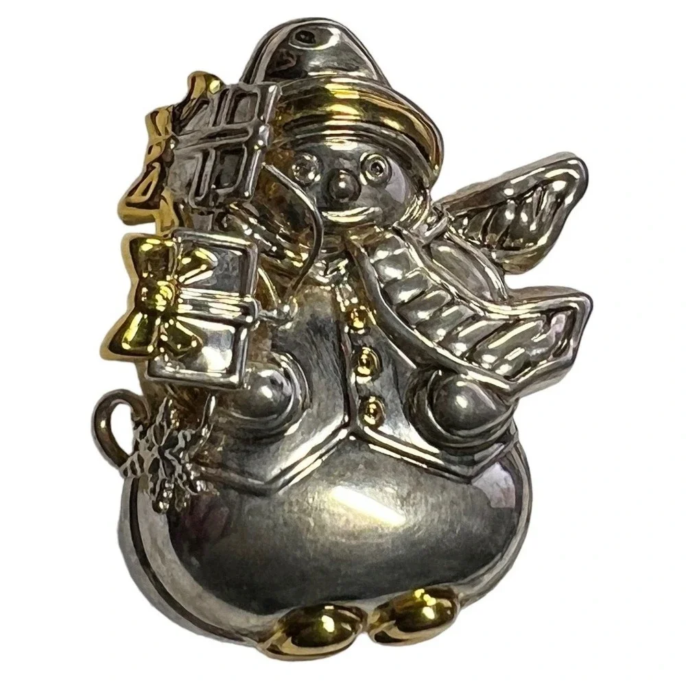 Vintage Best Snowman Brooch‎ Gold Silver Tone Christmas Winter Holiday Pin